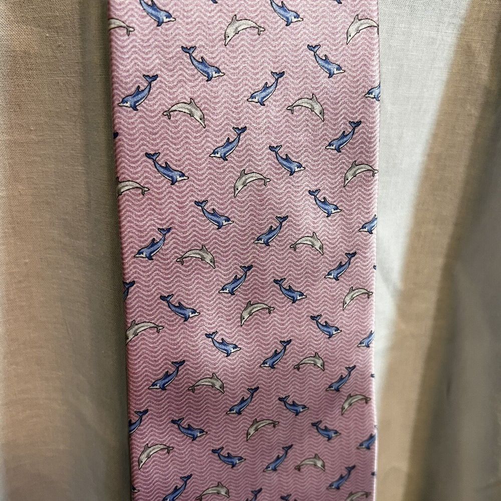 100 % Silk Tie Pink Dolphins